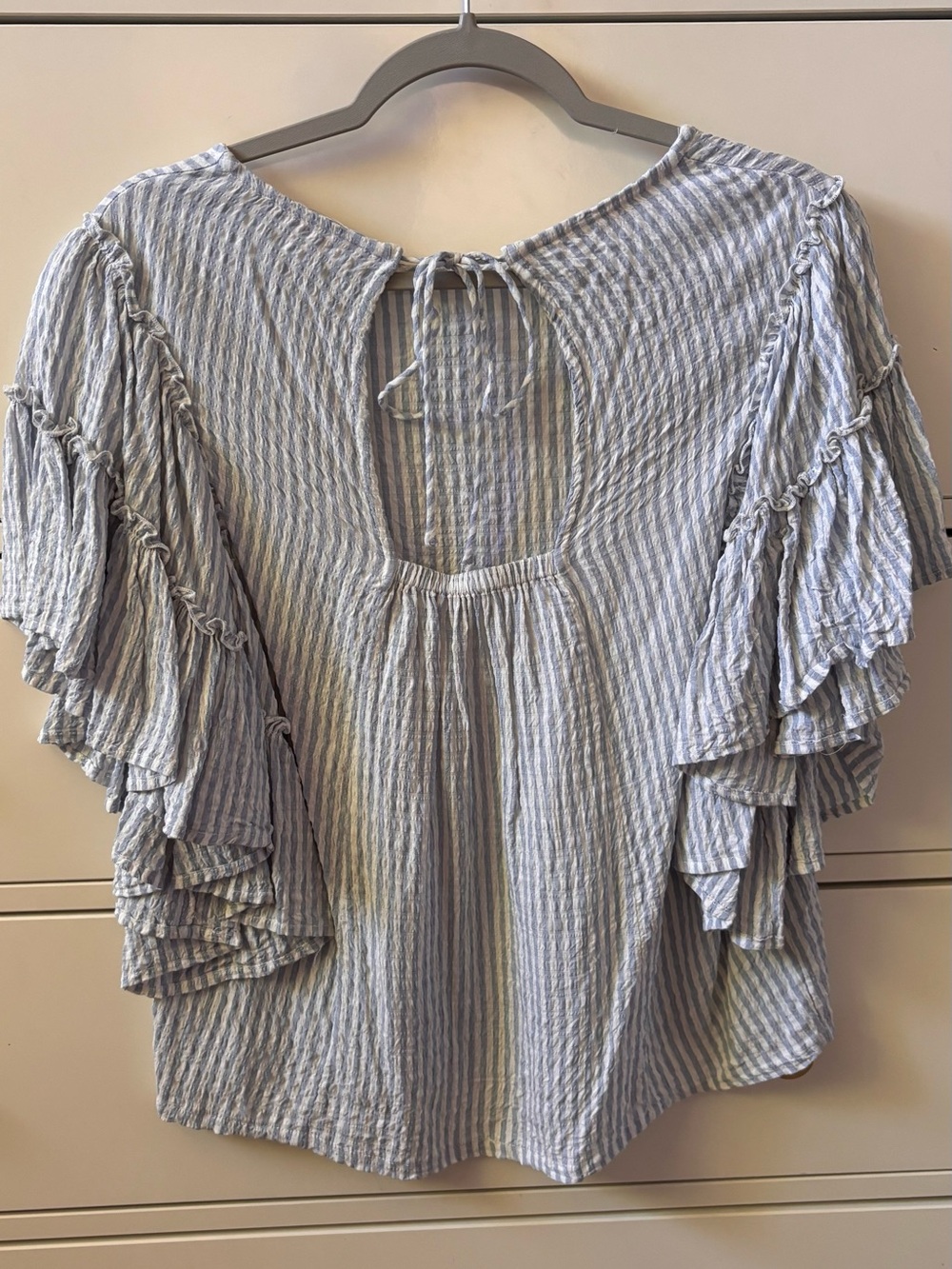 Light Blue Striped Ruffle Sleeve Top - Picture 3 of 4